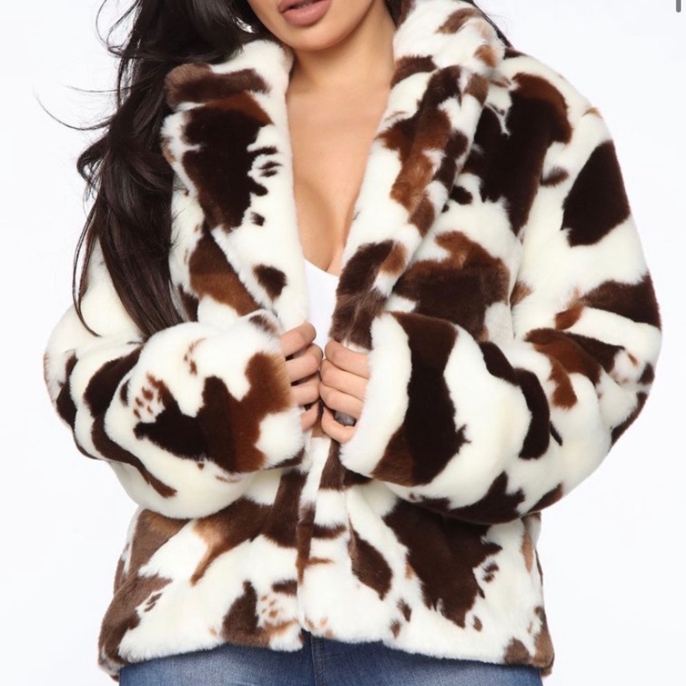 Cute cow print fur jacket